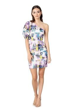 Dress the Population Gabriella One Shoulder Mini Dress Abstract Floral Size XL
